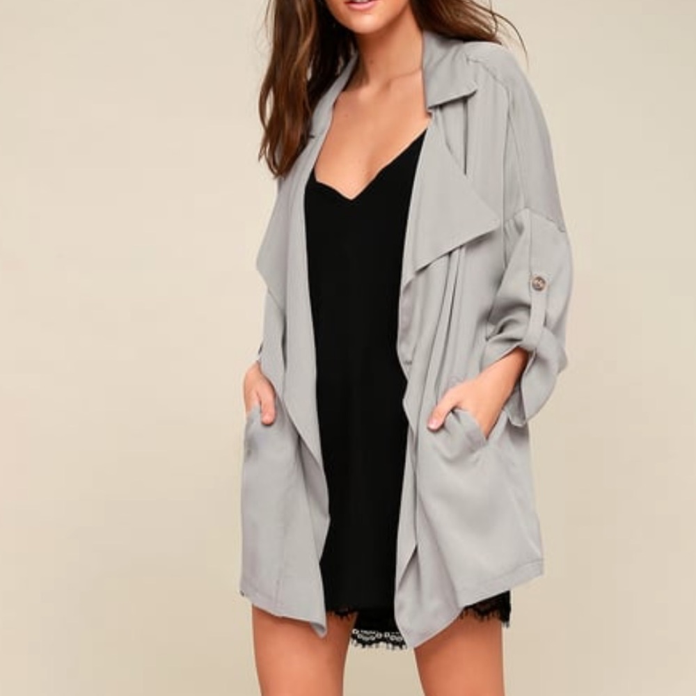 Lulus lucky break light grey oversized jacket